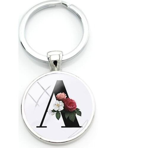 TAFREE Letters With Flowers Art Design Keyholder Key Rings For Children English Study Start Play Toys Funny Metal Glass Jewelry
