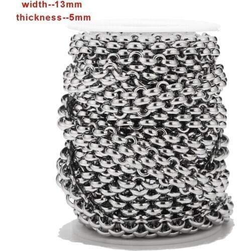 1M/2M 13mm Width Stainless Steel Handmade Link Chains DIY Circle Chain Necklace Jewelry Accessories For Men Women