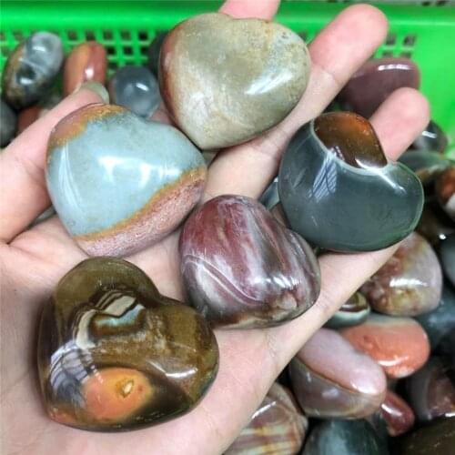 Chakras Reiki Carved Crystals Polychrome Ocean Polished Stone Hearts Crystal Heart For Home Decoration