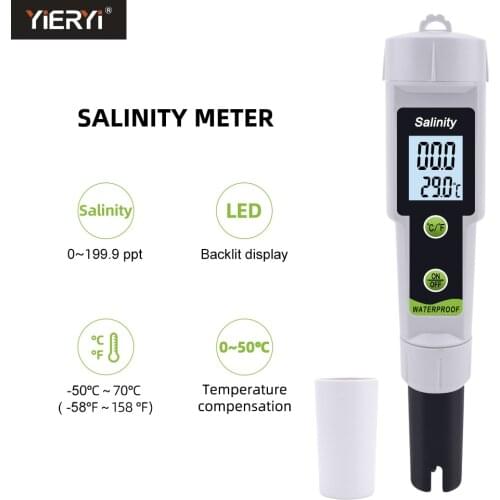 Digital Salinity Meter 0~199ppt Salt Content Tester LCD Display High Precision Salty Concentration Seawater Tester for Aquarium