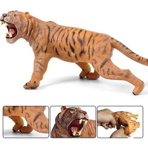Roaring Tiger Animal Model Action Figure Wild Animal Action Figures Collection Soft Rubber Cotton Filling Children Cognitive Toy