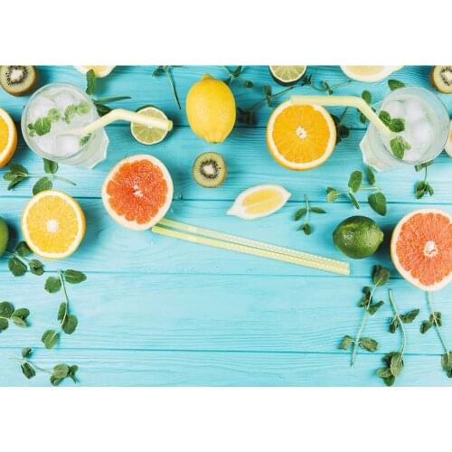 Photography Backdrops Photocall Light Blue Wood Plank Lemon Vinyl Backgrounds for Photo Studio Cake Food Cream Photo Shootings