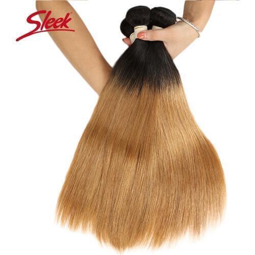 Sleek Ombre Brazilian Hair Straight T1B/27 Human Hair Weave Bundles Deal Two Tone Non Remy Hair 3/4 Pcs Weft Extension Free Ship