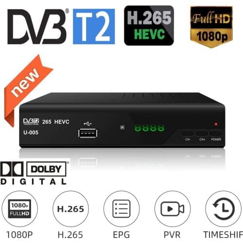 H265 TV Decorder DVB-T2 Digital Receiver Digital TV Converter Box Support H.265/HEVC Resume Play Full Compatible With DVB-T/H264
