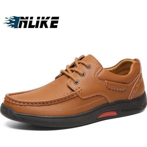 INLIKE Mens Shoes Genuine Leather Shoes Men Breathable Lightweight England Cow Leather Casual Shoes Outdoor