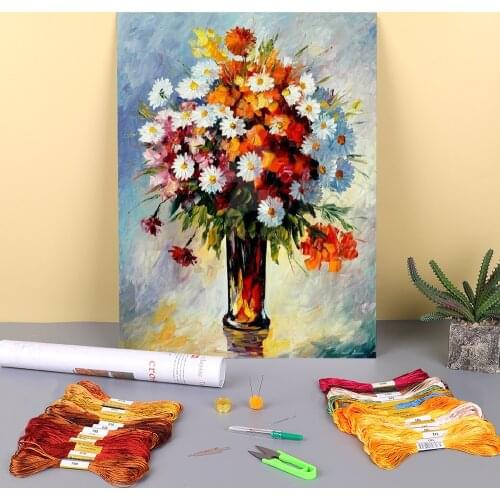 Oil Painting Style Fondness Printed Canvas 11CT Cross-Stitch DIY Embroidery Patterns DMC Threads Painting Handiwork Mulina