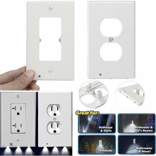 Wall Outlet Cover with LED Outlet Cover Duplex Wall Plate Led Night Light Cover Ambient Light Sensor For Hallway Bedroom