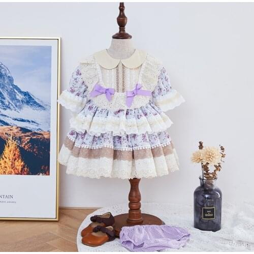 Spanish Floral Dresses for Baby Girl Summer Spain Royal Clothes Set 2pcs Children Lolita Frocks Toddler Birthday Boutique Dress