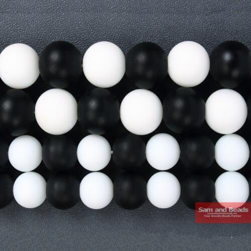 Wholesale Natural Stone Dull Polish Matte Multi Black White Agates Beads For Necklace Bracelet Making Strand 16" MBW9