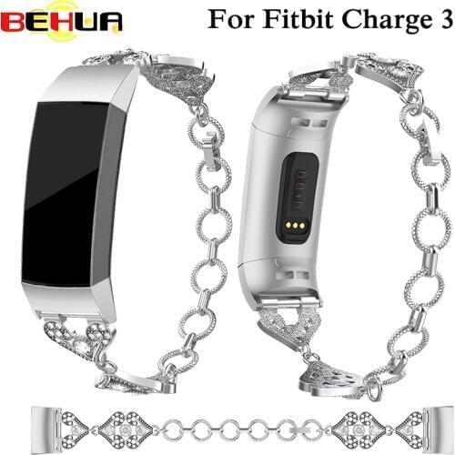 Metal Retro Strap Band For Fitbit Charge 3 Replacement Wrist Bracelet Steel for Fitbit Charge3 belt Smart Watchband Accessories