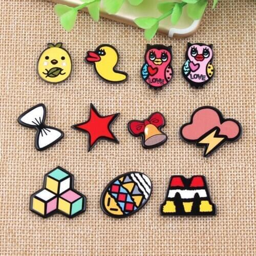 Mini Order 10pcs Colorful Planar Resin Cabocons Kawaii Animal Duck Star Ribbon Knot Bow Cloud Owl Patch Sticker Clay Charms DIY