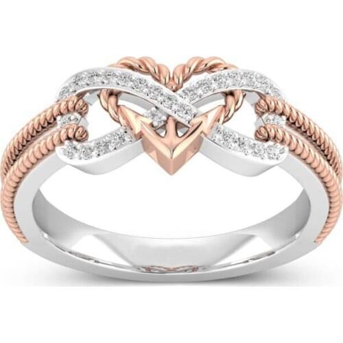 MIQIAO Silver Plated Love Heart Weaven Infinity Full Crystal Zircon Vintage Rings for Women Couple Wedding Friends Gift Jewelry