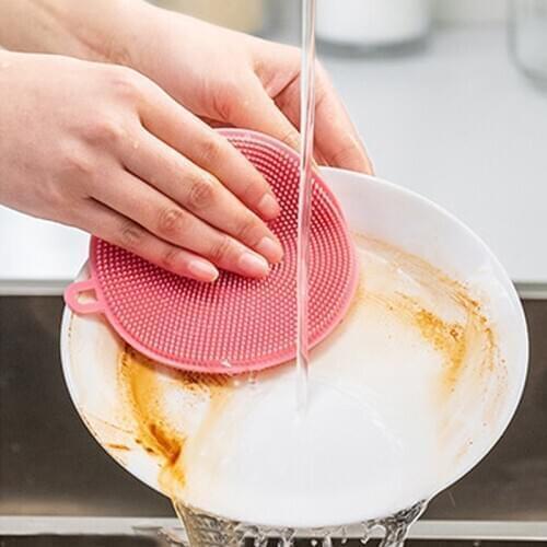 Multifunction colored silicone dishwashing brush, double side cleaning brush for kitchen and home, dish cloth, decontamination w