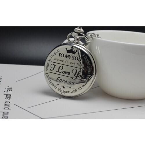 Pocket Watches Mens To My Son I Love You Golden Black Silver Clock Kids Child Pocket Watch Necklace Chain Childrens Day Gifts