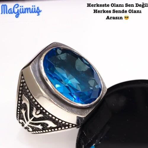 Knight Templar Case Aquamarine Stone Custom Silver Men 'S Ring