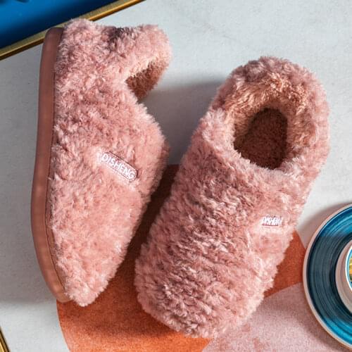 2021 New Home Thick Bottom Fur Slippers Solid Color Winter Cotton Shoes Couples Fluffy Fur Warm Indoor Slip-on Female Slippers