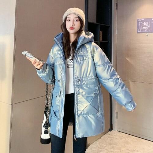 2021 New Parkas Women Winter Jacket Long Hooded Down Cotton Jacket Female Glossy Thick Cotton Padded Parka Basic Coat Outwear