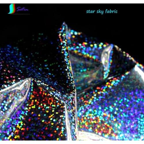 New Style Diy Bag Design Dress Clothes Material Waterproof Black Background Holographic Laser Rainbow TPU Star Sky Fabric A0372L