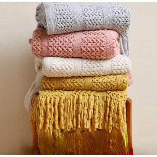 Nordic sofa blanket cover blanket knitted blanket home stay hotel bed flag bed tail towel hollow blanket bed tail blanket