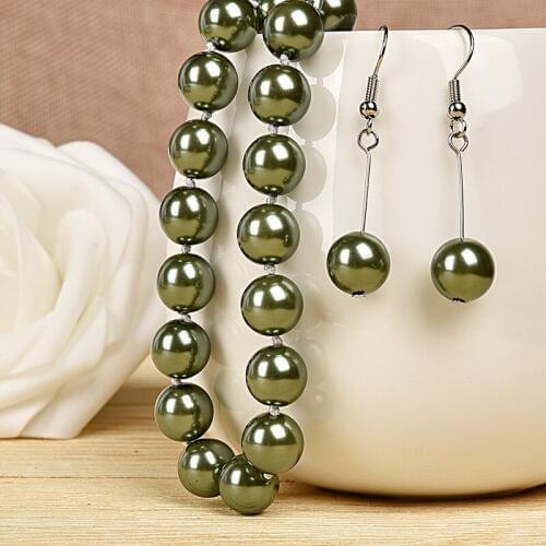 Wholesale Light green bead making design handmade Synthesis pearls necklace and earring suitable for good friends and parents