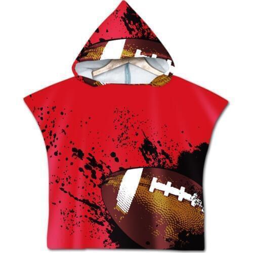 Free shipping Novelty Gift Sports American Football Rugby Baby Kids Children Hooded Towel Pool Swim Bath Beach Poncho Towel Cape