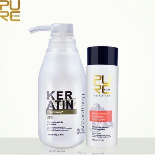 PURC 300ml 8% Formalin Keratin Brazil Keratin Treatment 100ml Purifying Shampoo Repair Damage Frizzy Hair For Hair Treatment