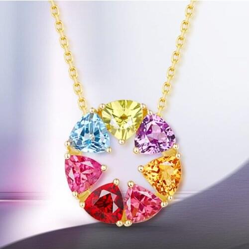 Romantic Gold Plated Necklace Round Colourful Gems Zircon Necklace Charming Crystal Chain Lovers Birthday Gifts Women Jewelry