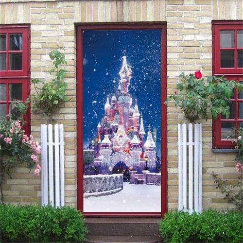 Christmas Castle Stickers on the Doors Home Decor Adhesive Waterproof Door Stickers for Kids Rooms Wallpaper Removable Posters