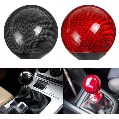 Universal Car Manual Automatic Transmission Gear Shift Knob Shifter Lever Round Ball Shape Carbon Fiber Red Black