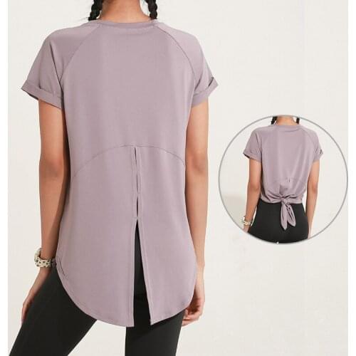 Sport Shirt Women Fitness Slit Back Crop Top Yoga Shirts Workout Tops Dry Fit Gym Running Sports T shirt Activewear Sportswear