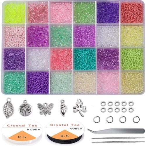 Glass Seed Beads Started Kit Small Craft Beads Seed Beads with Tool Kit for DIY Craft Earring Bracelet Jewelry Making Supplies