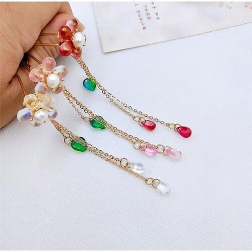 1 pair Vintage Hairpin Tassel Flower Hair Stick Ancient Costume Headdress Cosplay Accessories Decor for Hanfu Women Girl Gift