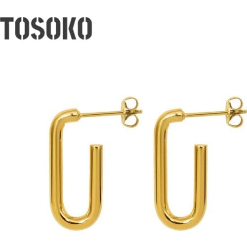 TOSOKO Stainless Steel Jewelry U-Shaped Geometric Earrings Womens Fashion Earrings BSF456
