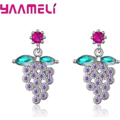 Unique Shiny Crystal Grape Shape Earring For Girls Shiny Red Purple Green Crystal Cubic Zircon Jewelry Accessories Eye-catching