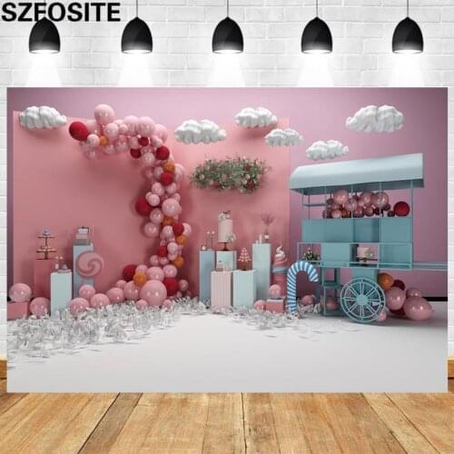 Balloon Gift Car Lollipop Cloud Pink Party Background Photography Photo Baby Show Banner Girl Birthday Wall Decoration Backdrop