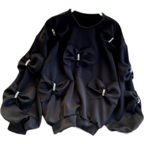 WIGADFHK Brand Chic Spring Sweatshirts Womens Autumn 2021 New Loose Sweater Pullovers O-Neck Lantern Sleeve Casual Tops Women