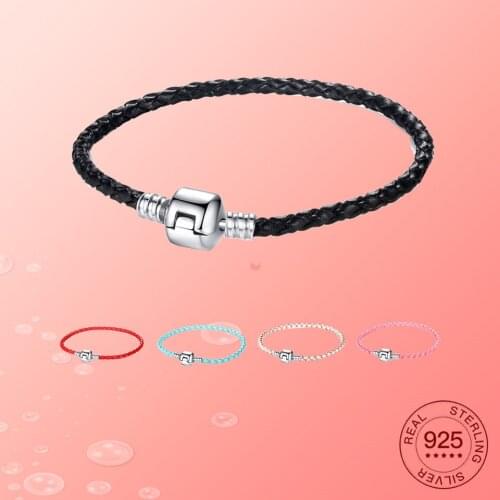 YSH new 100% 925 Sterling Silver Couple bracelets DIY color leather fit Original charms beads 2020 fashion Jewelry Free shipping