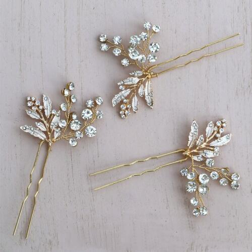 Hairpin Metal Leaf Hair Accessories Vintage Rhinestones Bride Wedding Headdress