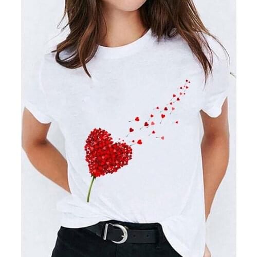 T Shirt for Women 90s Love Heart Autumn Summer Printing Trend Print Lady T-shirts Top Womens Graphic Ladies Female Tee T-Shirt