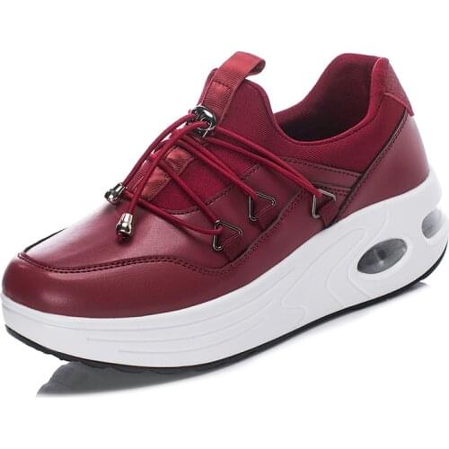 Women Swing Wedges Flat Platform Shoes Outdoor Female Toning Shoes Lightweight Sneakers Ladies Walking Black Wine