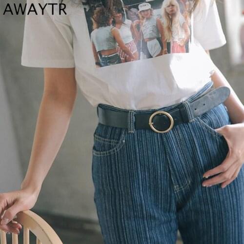 AWAYTR 2021 Fashion Pin Buckle Belt Women Solid Color Thin Waist Belt PU Leather Gold Ring Buckle Belts For Ladies Female Jeans