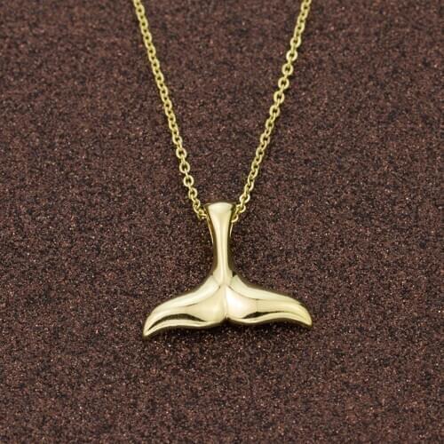 Stainless Steel Chain Mermaid Tail Pendant Necklaces For Women Kids Vintage Fish Nautical Gold Color Whale Tail Choker Necklace