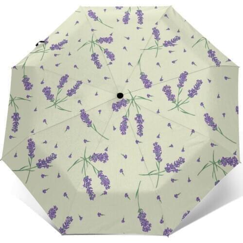 Wind Resistant Fully-Automatic Umbrella Rosemary Floral Print Rain 3 Folding Parasol Travel Car Umbrella