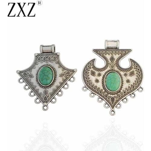 ZXZ 2pcs Large Boho Chandelier Connector Charms Pendants With Faux Turquoise for Necklace Jewelry Making Findings