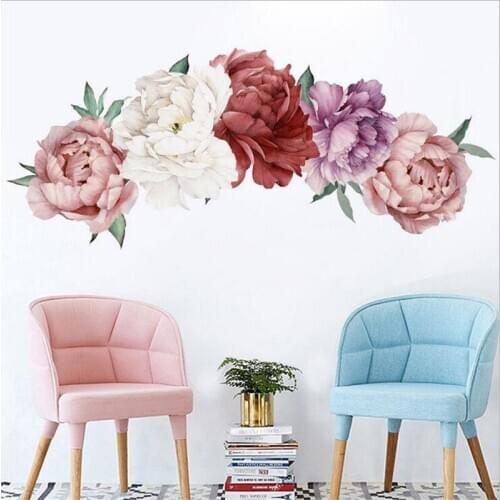 1PCS 3D Peony Flowers Wall Sticker for livingroom Wall Stickers on the wall Removable Stickers Room Decoration Decor 40*60CM