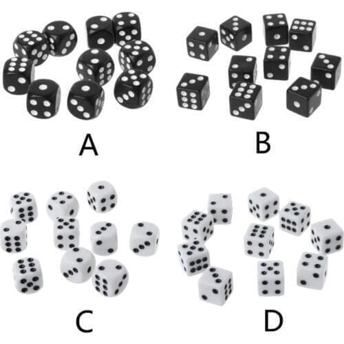 10Pcs 16mm Acrylic Dice Black/White 6 Sided Casino Poker Game Bar Party Dice