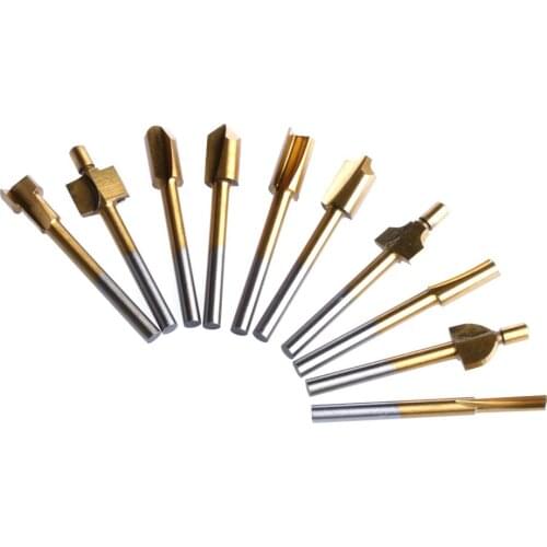 10Pcs Titanium Mini Hss Router Bits Trimmer Shank 1/8" 3mm Fr Rotary Tool