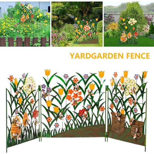 3-Panel Garden Screen Decorative Bee and Flower Fence Border Plant Protection Edge Barrier Fencing for Residential Outdoor Yard