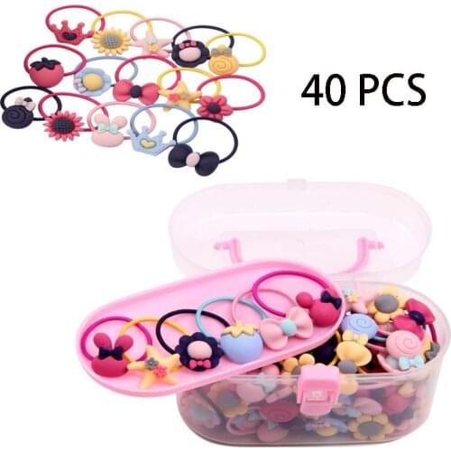 40Pcs/Lot Girls Hair Accessories Gift Box Elastic headband Flower Hair Clip Bows New Headband Hairband Cute Hairbands for Kids