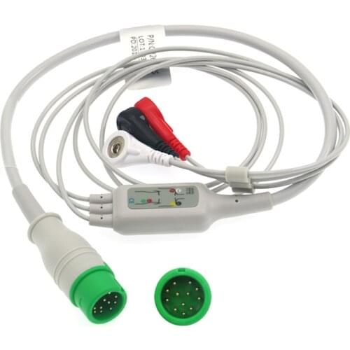 5PCS/LOT Compatible 3Lead AHA Snap ECG Cable for Comen C60 C80 Patient Monitor 12Pin